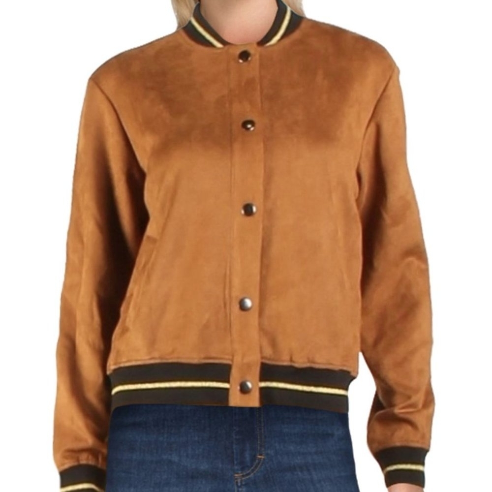 Jak & Rae Faux Suede Bomber Jacket in Camel